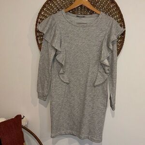 Cable Stitch heathered gray ruffled details crewneck sweatshirt dress size small